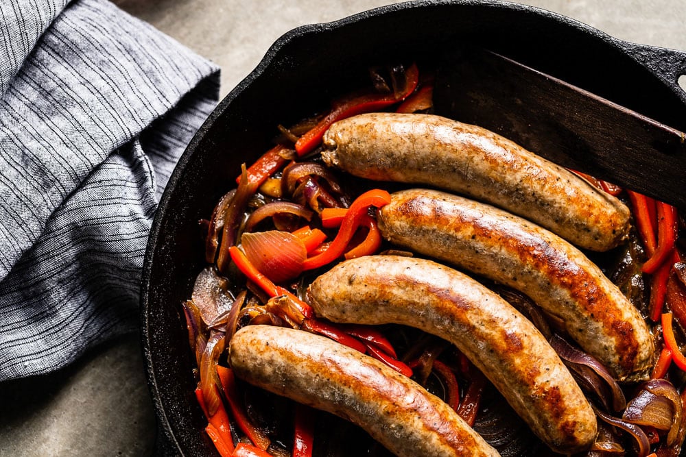 Grilled Sausage and Peppers in a Cast Iron Skillet! - Kitchen Laughter