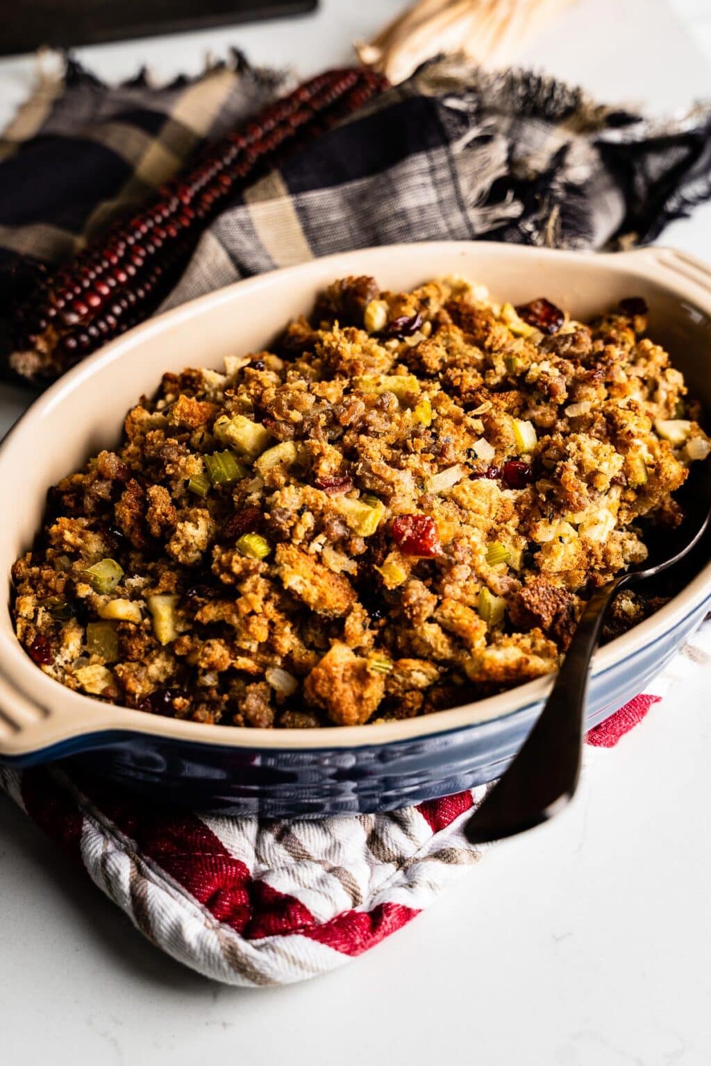 Easy Sausage Stuffing Recipe with Apples, Cranberries and Herbs