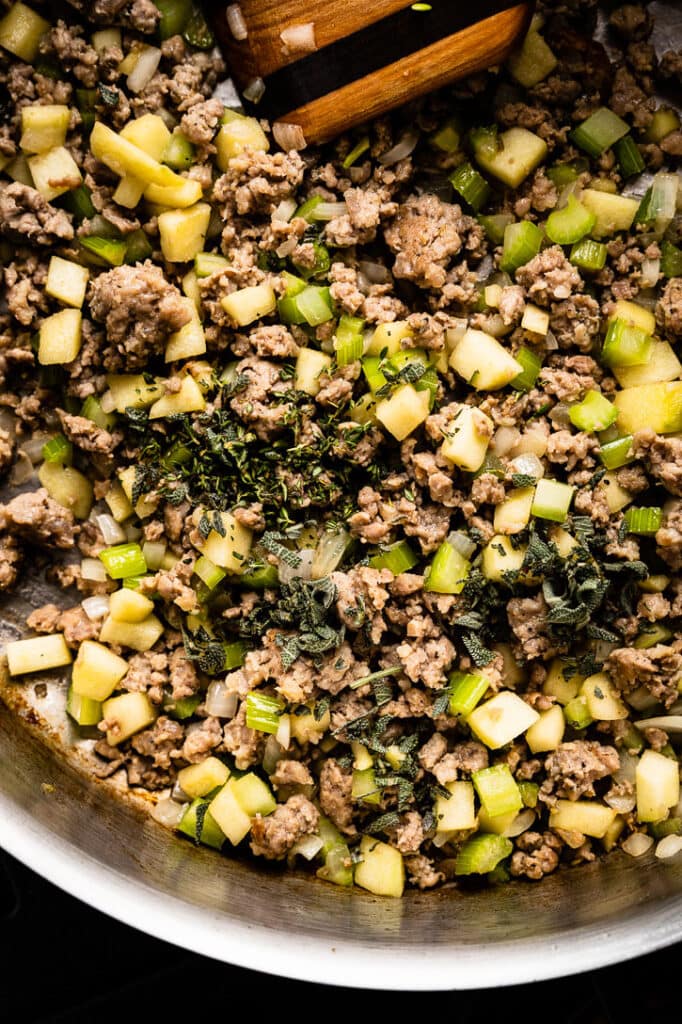 sausage stuffing with onions and celery and herbs