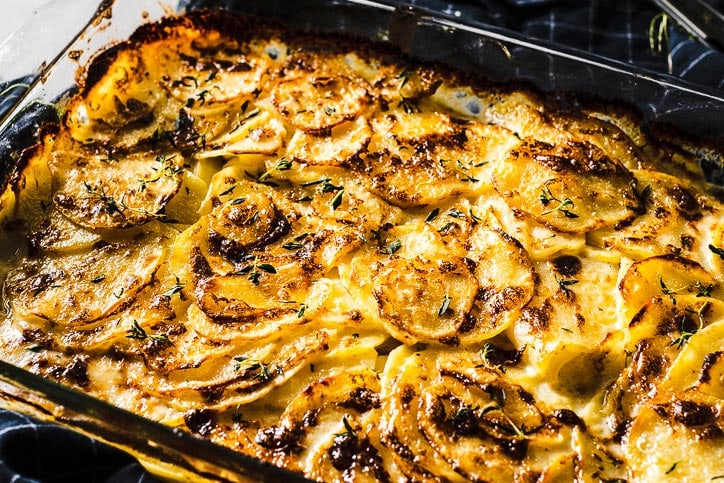 scalloped potatoes in baking dish horizontal