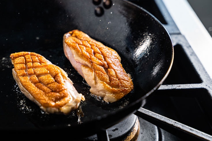 searing sous vide duck breasts horizontal