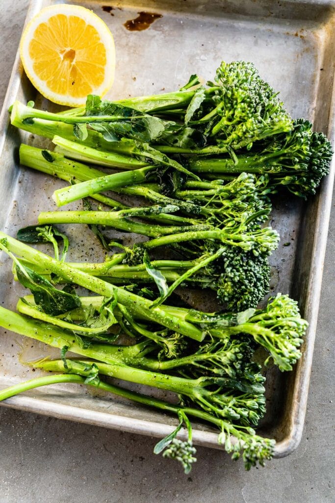 seasoned broccolini on sheet pan