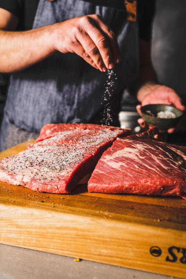 seasoning a brisket flat with salt and pepper