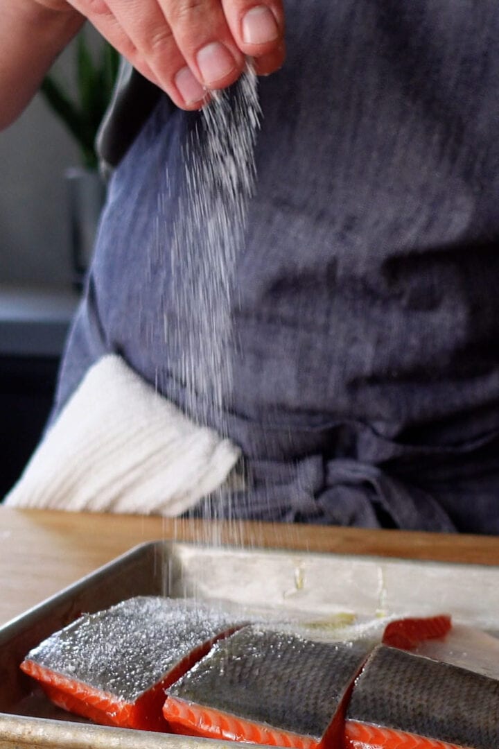 Seasoning Salmon with Kosher Salt