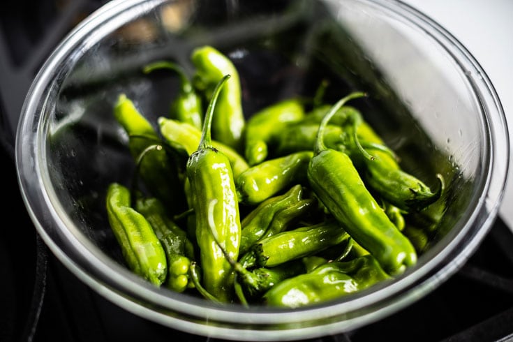 shishito peppers oiled in bowl