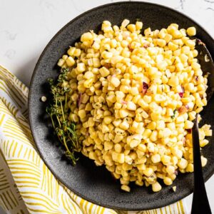 simple sautéed corn on plate horizontal