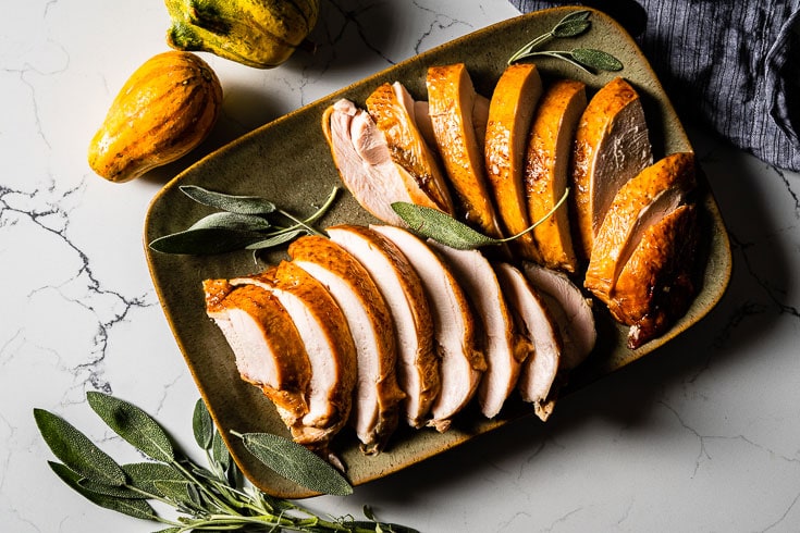 sliced glazed smoked turkey breast overhead