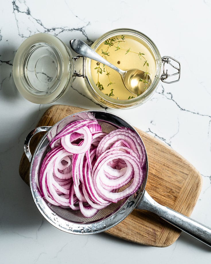 sliced red onions for pickling
