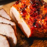 sliced smoked pork chop close up