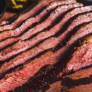 sliced sous vide smoked brisket close up