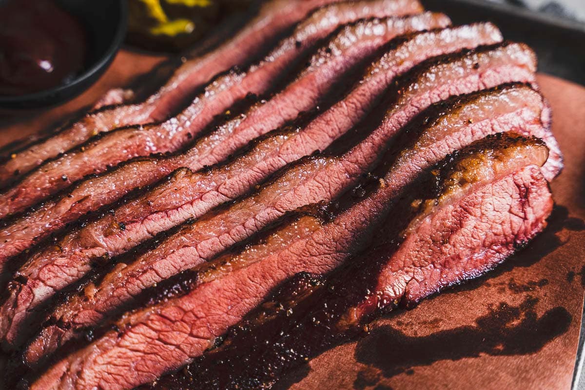 sliced sous vide smoked brisket close up