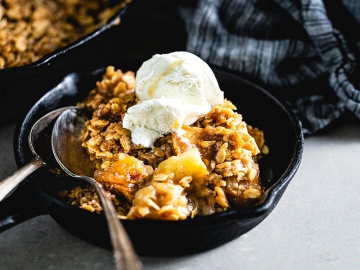 smoked apple crisp in skillet featured