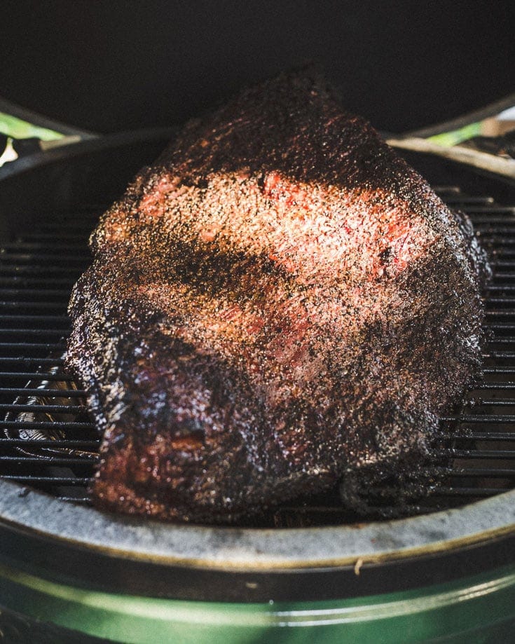 Brisket smoking in a big green egg