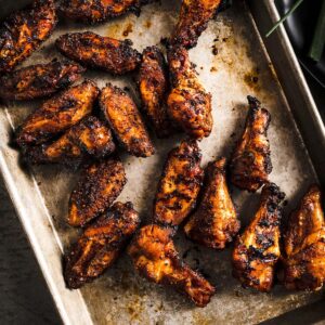 smoked chicken wings on sheet pan overhead