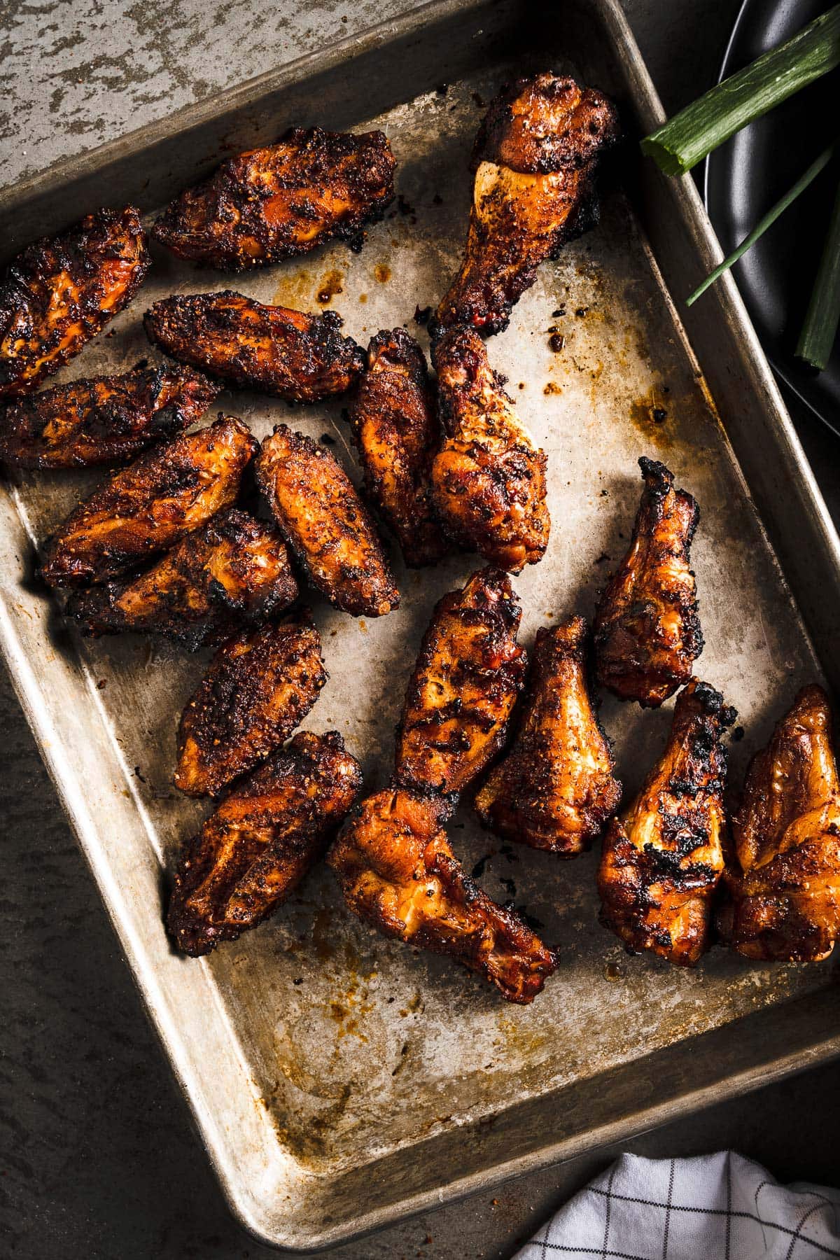 smoked chicken wings on sheet pan overhead