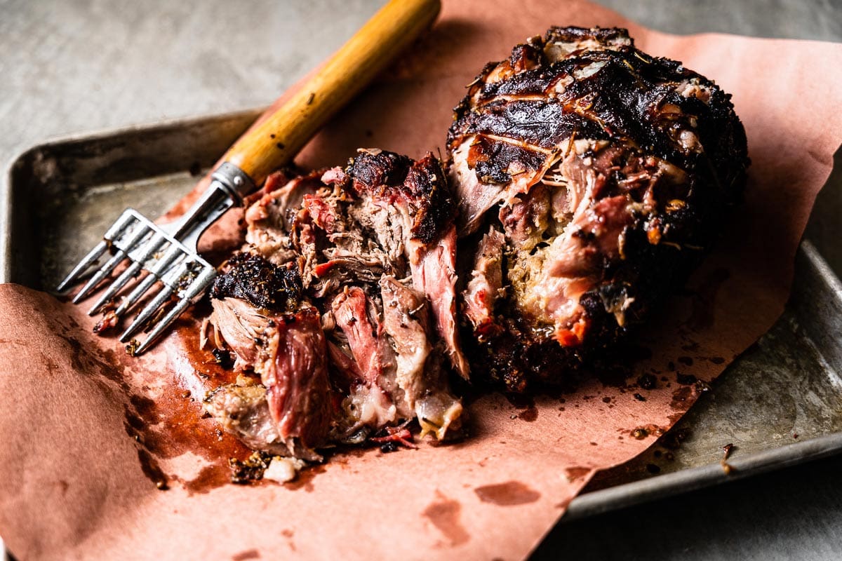 smoked lamb shoulder on the grill