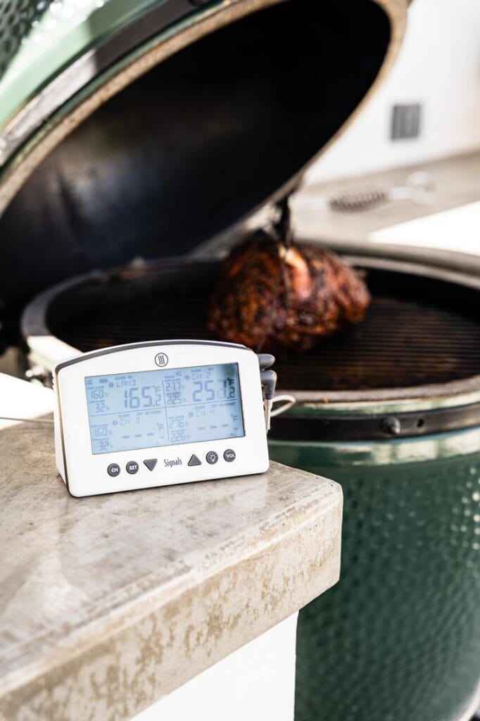 smoked lamb shoulder with thermoworks signals thermometer