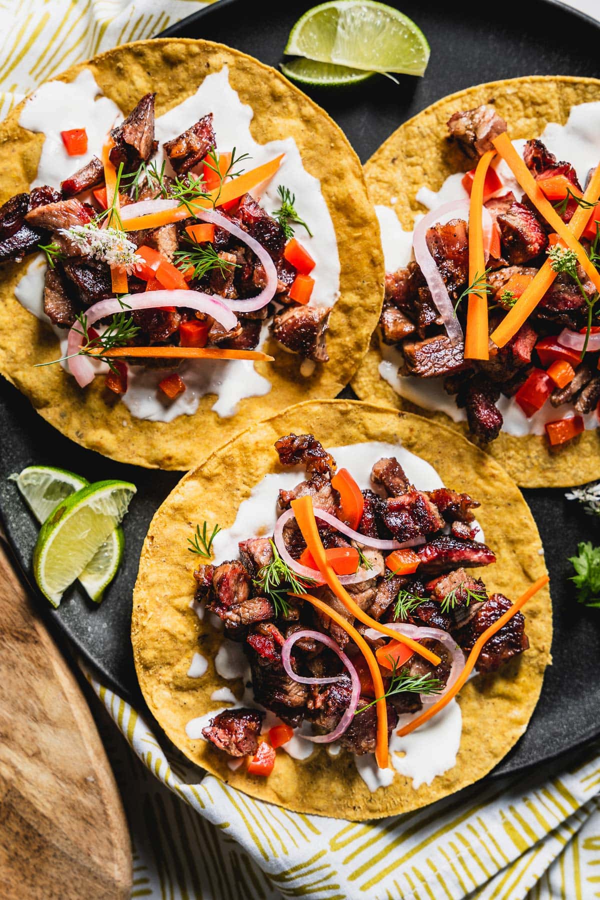 smoked lamb tostadas on plate vertical 2