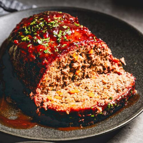 smoked meatloaf sliced side view horizontal