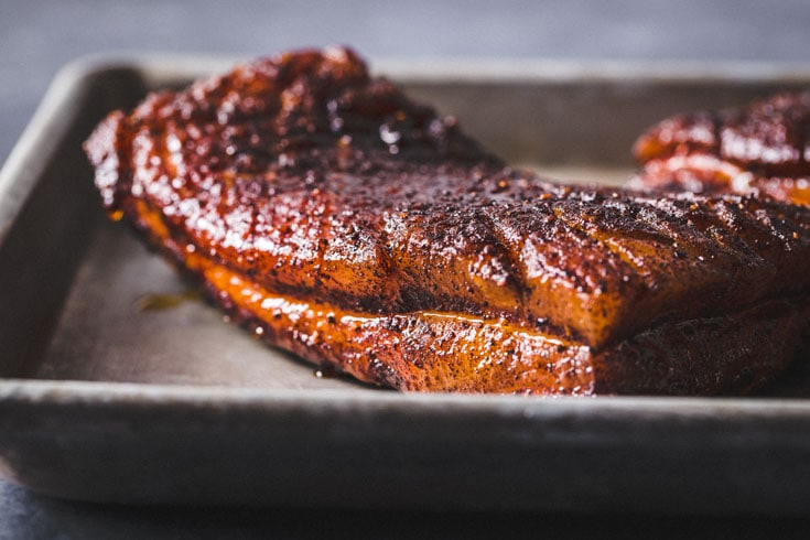 smoked pork belly close up