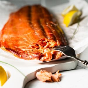 simple smoked salmon on cutting board