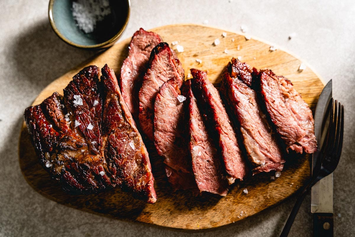 smoked sous vide chuck on cutting board horizontal