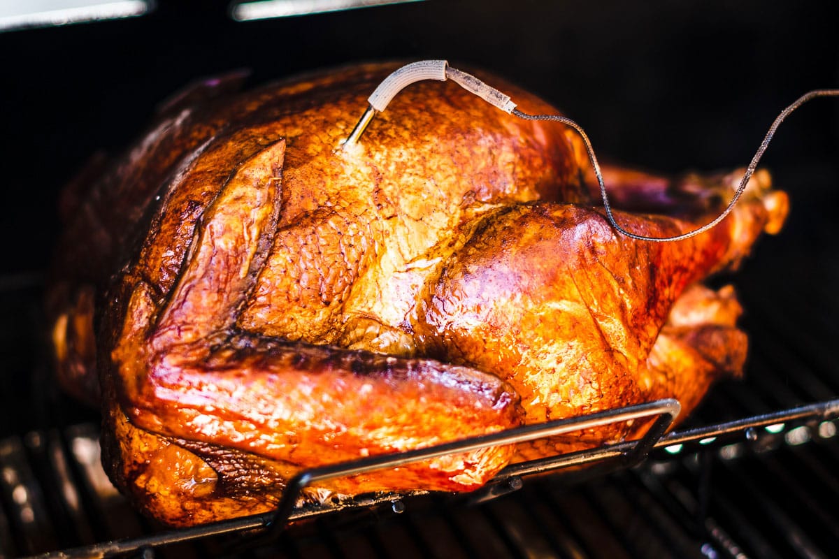 smoked turkey in smoker horizontal