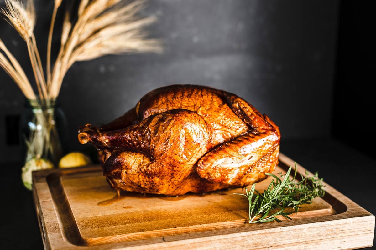 smoked turkey on cutting board horizontal