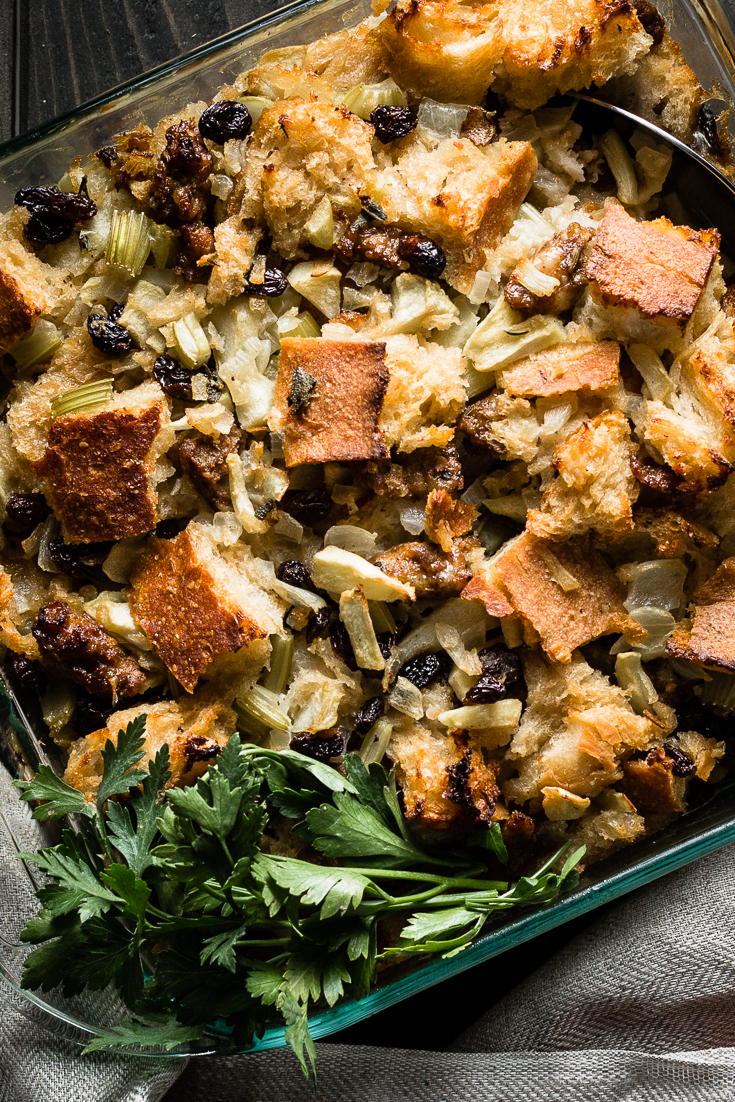 Sausage and Sourdough Stuffing with Apples