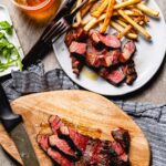 sous vide picanha with fries overhead vertical
