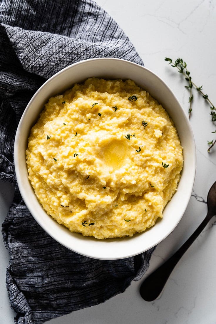 sous vide polenta in bowl overhead 2