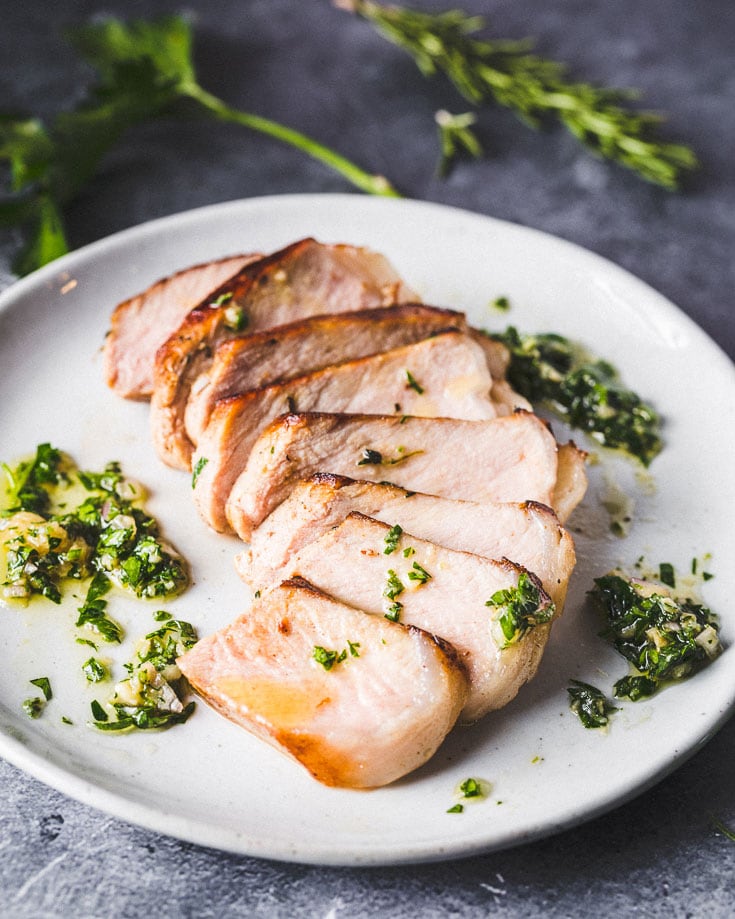 sous vide pork chops on plate