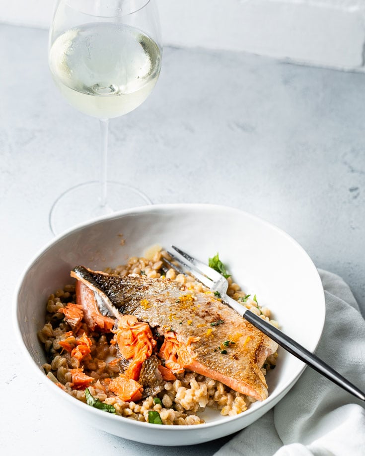 sous vide salmon and farro risotto vertical 3