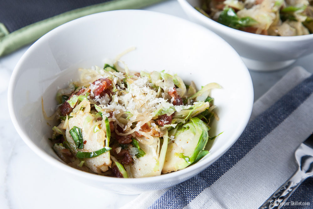 Spaghetti Squash + Brussels Sprouts + Bacon | SaltPepperSkillet.com