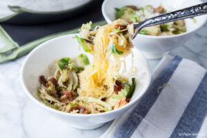 Spaghetti Squash with Brussels Sprouts & Bacon