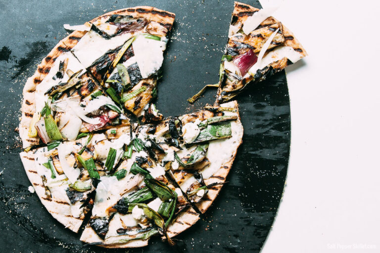 Grilled Spring Onion and Eggplant Pizza