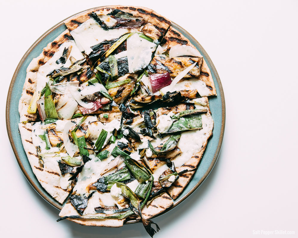 Grilled Spring Onion and Eggplant Pizza