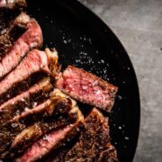 Steak Temperature Guide - Sliced ribeye on a plate