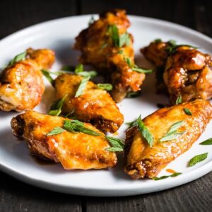 sticky air fryer chicken wings side angle