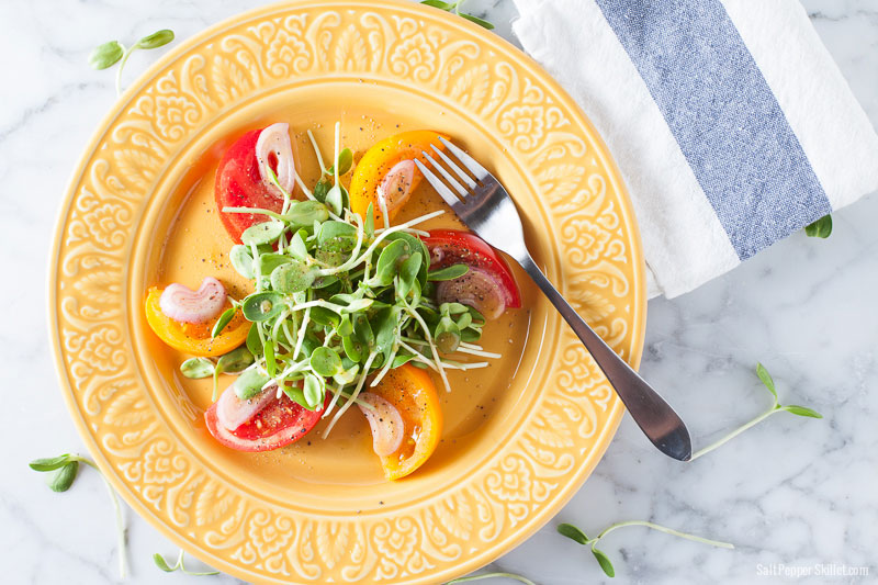 Sunflower Sprout and Tomato Salad Recipe | SaltPepperSkillet.com