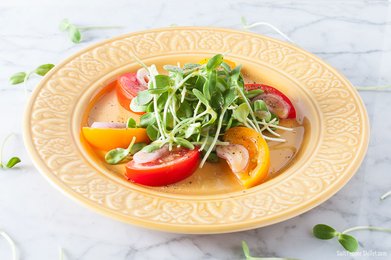 Sunflower Sprout and Tomato Salad Recipe | SaltPepperSkillet.com