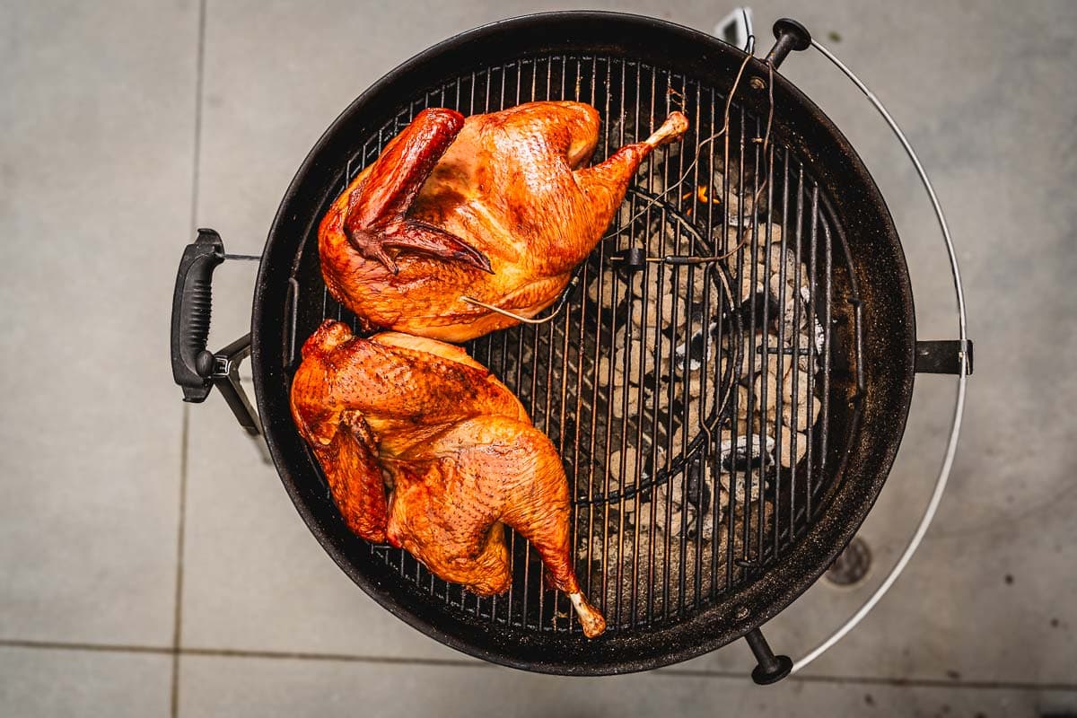 turkey on the grill overhead 3