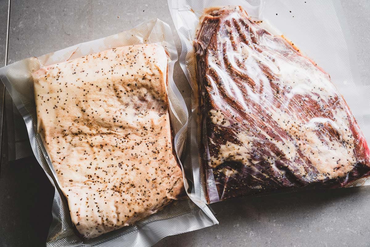 vacuum sealed brisket flat for sous vide