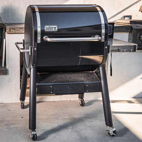 weber smokefire pellet grill in outdoor kitchen