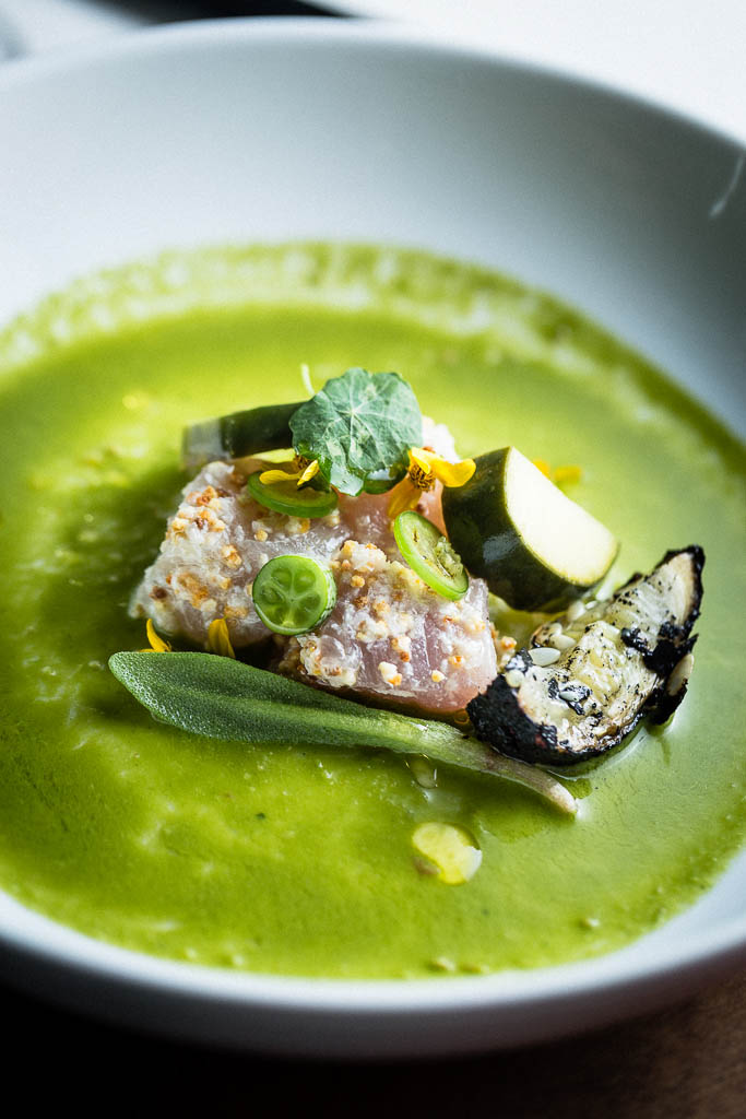 yellowtail with serrano and cucumber aguachile